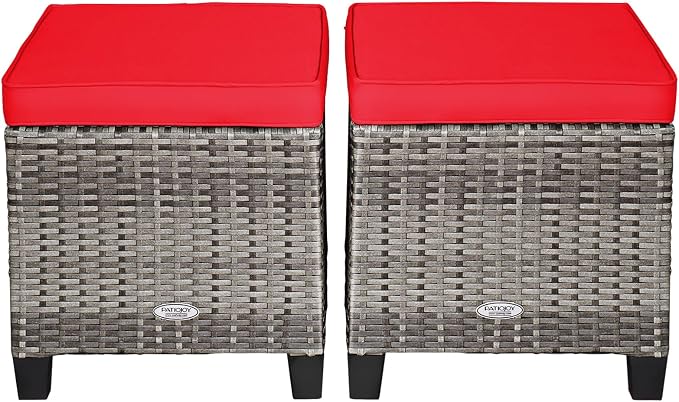 LDAILY Moccha 2 Pieces Patio Outdoor Ottoman, All Weather Rattan Patio Ottoman - Image 9