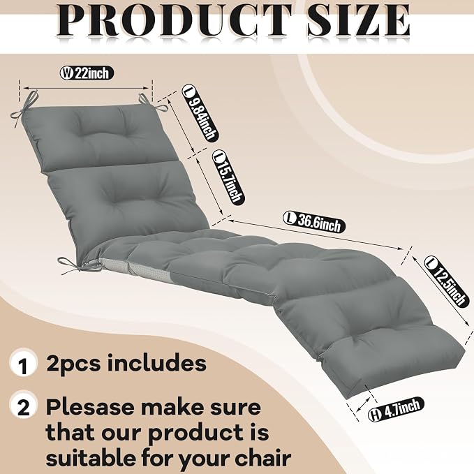 Kigley 2 Pcs Chaise Lounge Cushions 75 x 22 x 5 Inches Soft Lounge Chair - Image 3