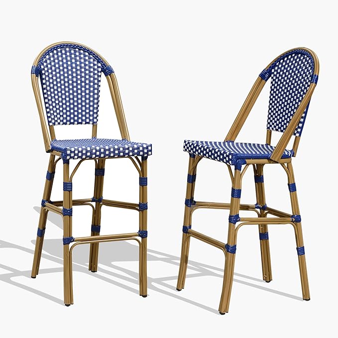 PURPLE LEAF French Bar Stool Set of 2 Bamboo Print Finish Patio Bar Stools by PURPLELEAF