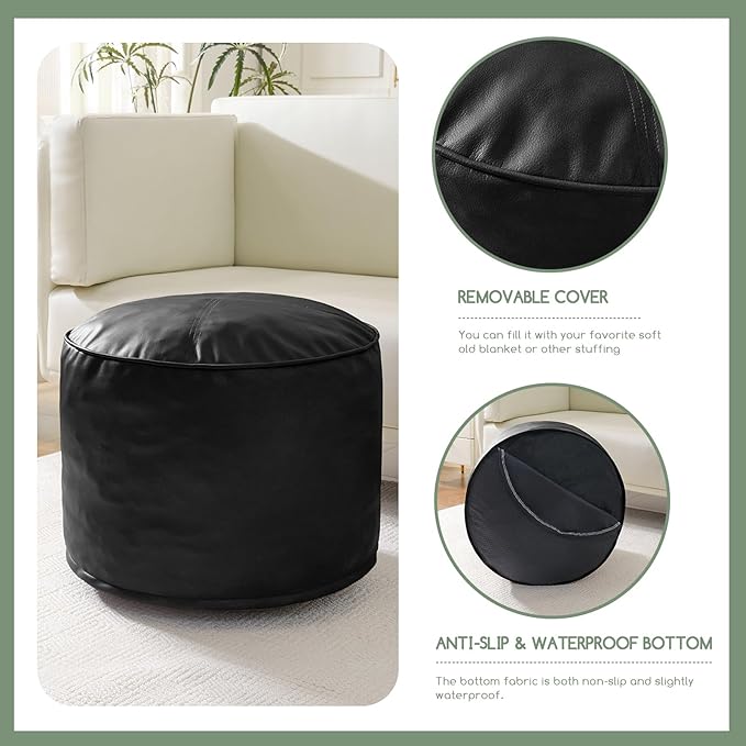 HIGOGOGO Round Stuffed Pouf Ottoman, Pu Leather Poufs - Image 7