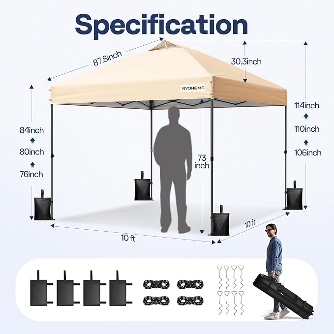VIVOHOME 10x10ft Pop Up Canopy Tent One Push Setup Outdoor Portable Shelter - Image 7