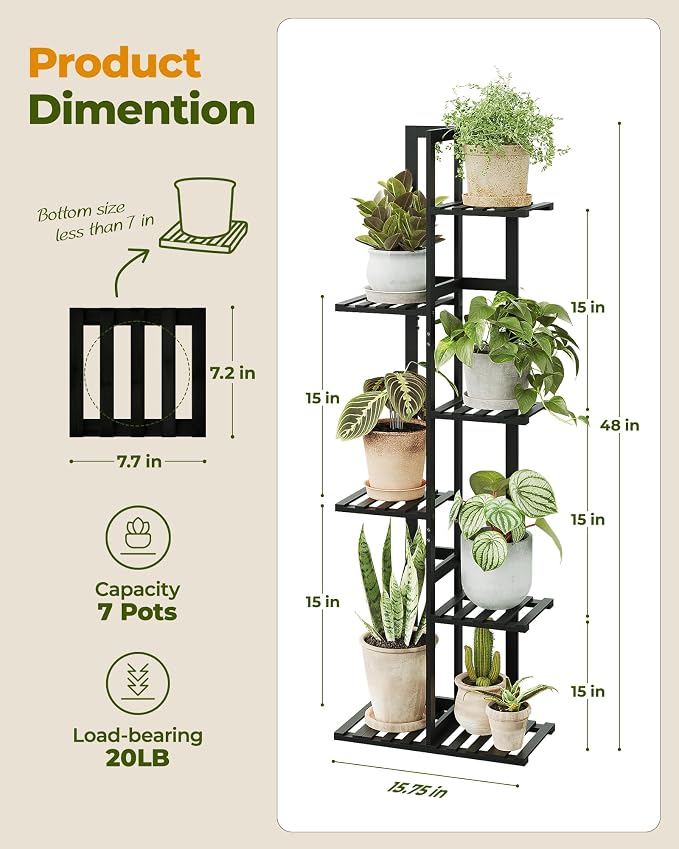 Bamworld Bamboo Plant Stand Indoor 6 Tiered Plant Shelf Outdoor Corner Plant - Image 2