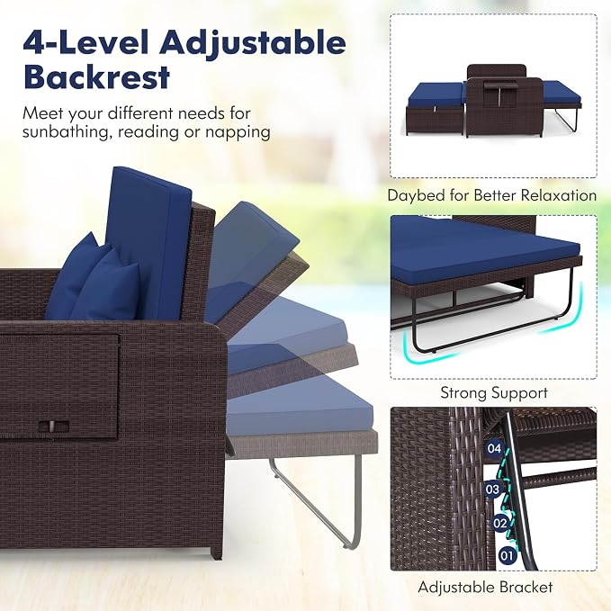 LDAILY Moccha Outdoor Daybed, Wicker Loveseat Sofa Set - Image 5