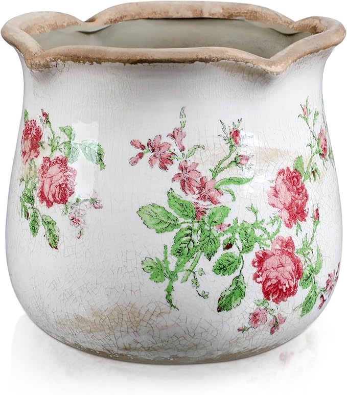 6 Inch Ceramic Plants Pots Vintage Ceramic Flower Planters Crackle Glaze Finish by Newtay
