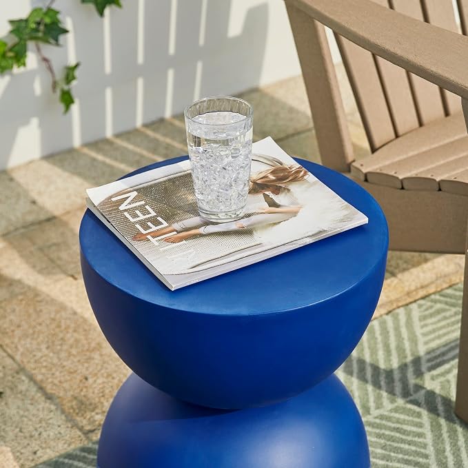 Glitzhome Outdoor Side Table, Round Accent End Table, Lightweight Hourglass - Image 2