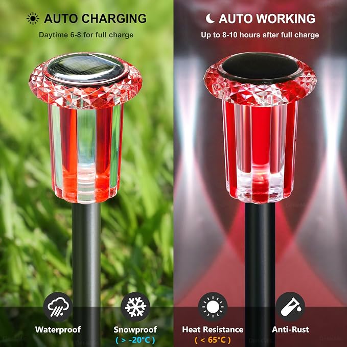 DenicMic Solar Lights Outdoor 10 Pack Waterproof Red White LED Stainless Steel - Image 4