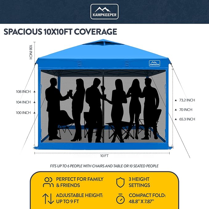 KAMPKEEPER 10x10 Pop-Up Canopy Tent, Waterproof, Portable Shade - Image 2