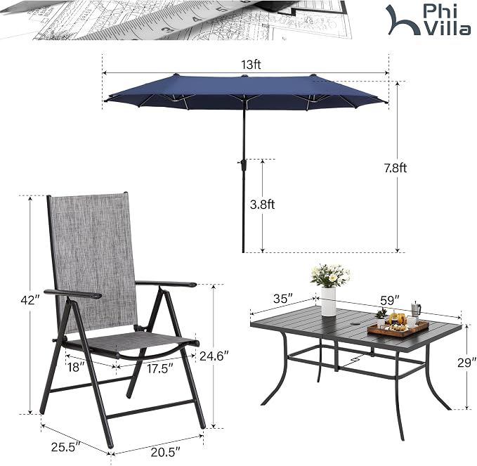 PHI VILLA 7 Piece Patio Dining Furniture Set - Image 7