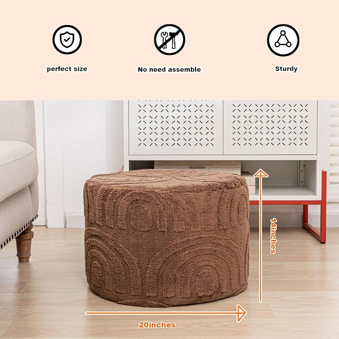 Asuprui Round Ottoman Pouf Ottoman Foot Stool Seat Faux Fur Bean Bag Foot Rest - Image 2