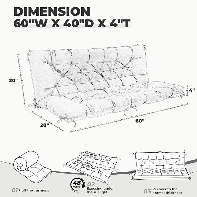 Porch Swing Cushions, Waterproof Swing Cushions Replacement - Image 5