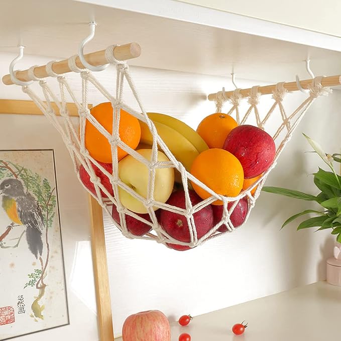 Hanging Fruit Hammock with Hooks, Hanging Fruit Basket Under the Kitchen Cabinet - Image 4
