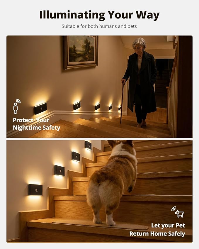 wowatt 6 Packs Rechargeable Motion Sensor Stair Light Black Battery Night Lights - Image 7
