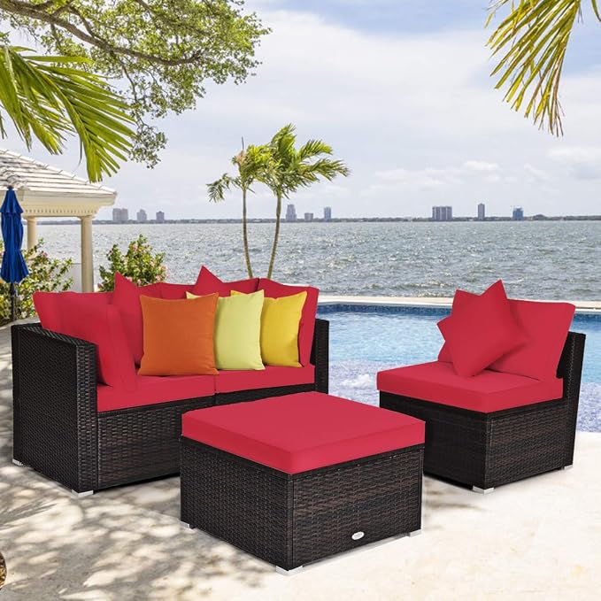 Tangkula 4 Pieces Patio Furniture Set, All Weather Outdoor Sectional Rattan - Image 4