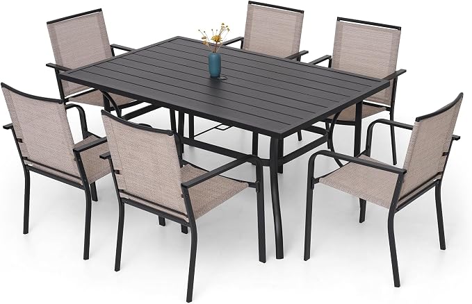 7-Piece Outdoor Dining Set, 6 Stackable Patio Portable Chairs & 60'' by Anmutig