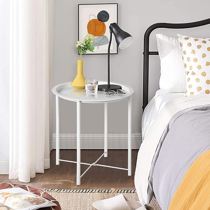 VECELO Side/End Table, Folding Round Metal Anti-Rust and Waterproof Outdoor or - Image 5