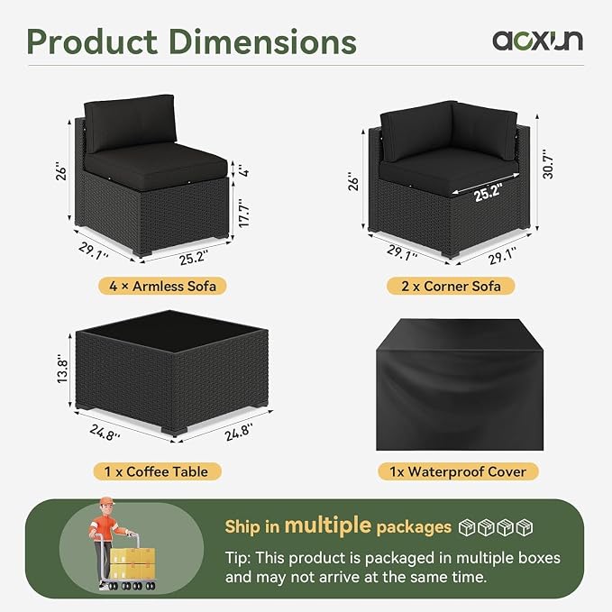Aoxun 7 Piece Patio Furniture Set, Wicker Rattan Patio Sectional Sofa, Outdoor - Image 2