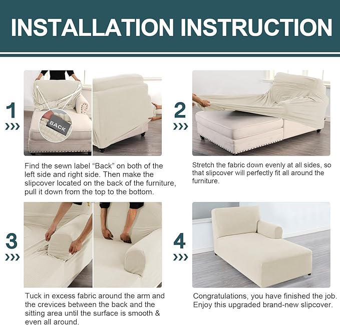 FantasDecor Right Chaise Lounge Cover Stretch Chair Lattice Slipcover - Image 7