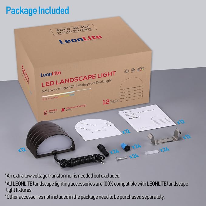 LEONLITE 12-Pack Update 5CCT Low Voltage LED Deck Lights, 250LM Ultra Bright - Image 10