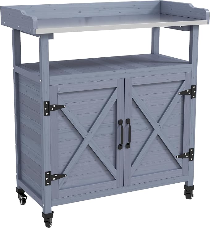 Outsunny Outdoor Wooden Potting Bench Table, Garden Workstation by Outsunny