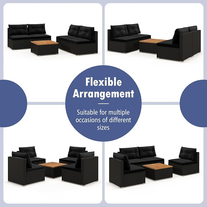 Tangkula 5 Piece Rattan Sofa Set, Outdoor Wicker Furniture Set w/Seat & Back - Image 5