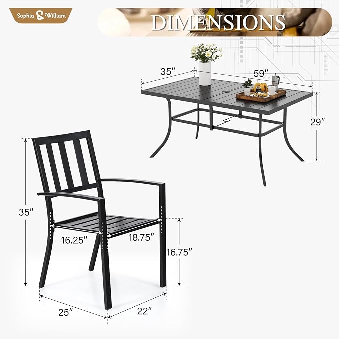 Sophia & William Patio Table and Chairs Set, Outdoor Dining Set - Image 7