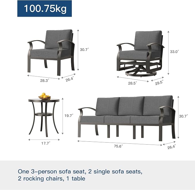 Kullavik Aluminum Patio Furniture Set, 6 Pieces 7 Seat Sectional Metal Outdoor - Image 5