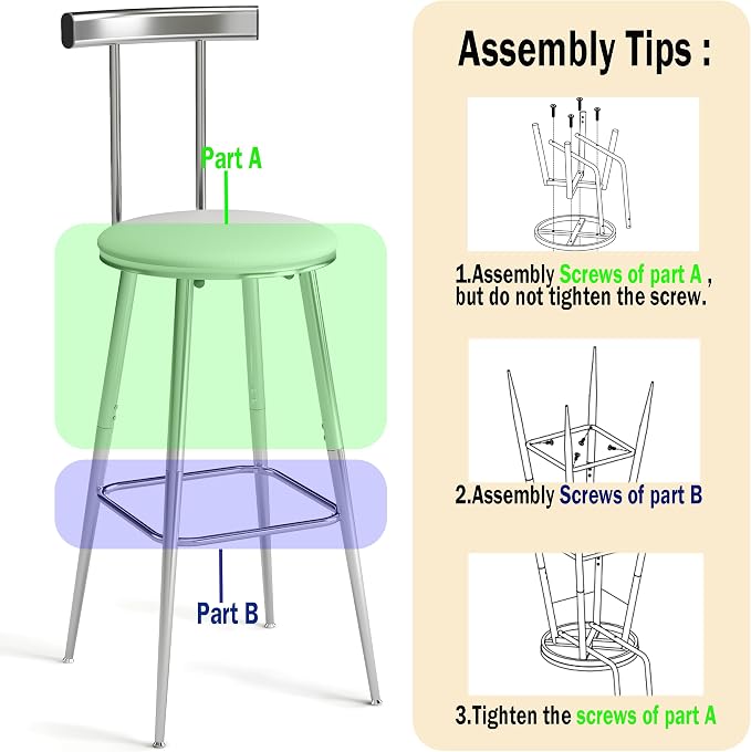 Bar Stools, Bar Chairs with Backrest and Footrest, Industrial Counter Stools - Image 7