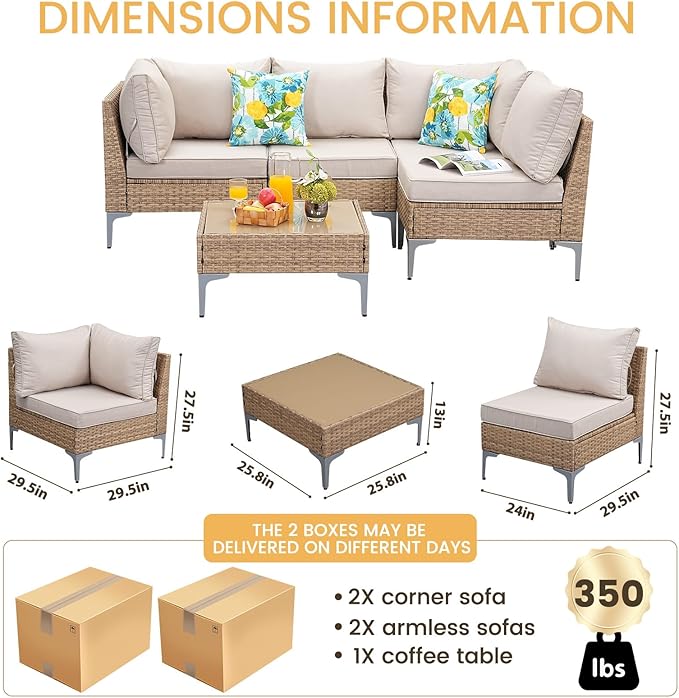 5 Piece Patio Furniture Set, Wicker Modular Outdoor Furniture - Image 4