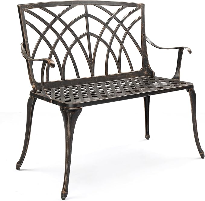 VINGLI 38" Outdoor Metal Bench, Cast Aluminium Garden Bench, Weatherproof by VINGLI