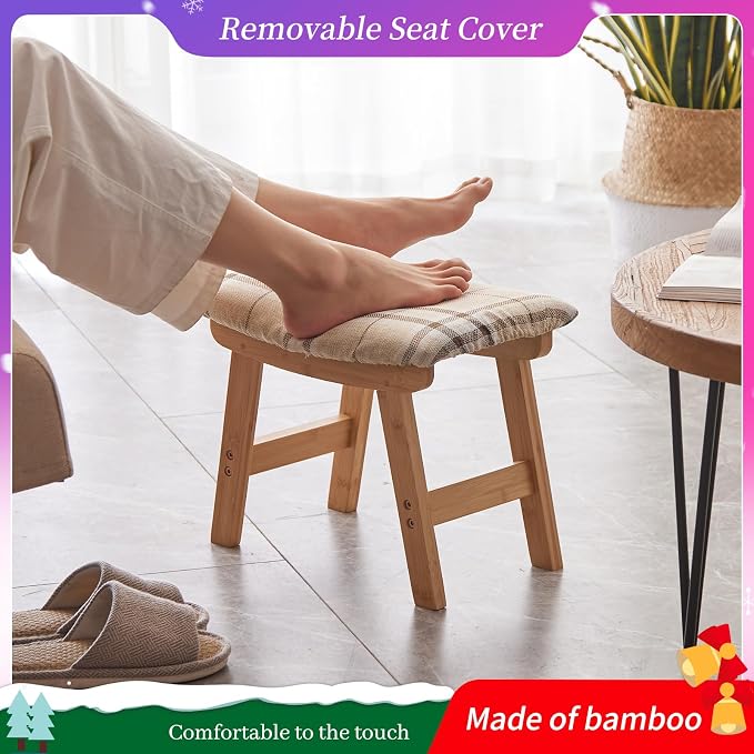 Foot Stool, Bamboo Small Sofa Foot Rest Under Desk, Extra Seating - Image 3