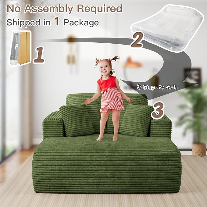 56" Oversized Chaise Lounge Chair Indoor, Plush Corduroy Sleeper Sofa Couch Bed - Image 8