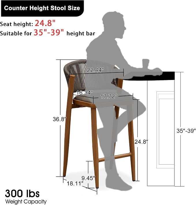PURPLE LEAF Counter Height Bar Stool Set of 4 Aluminum Counter Height Bar Chair - Image 2