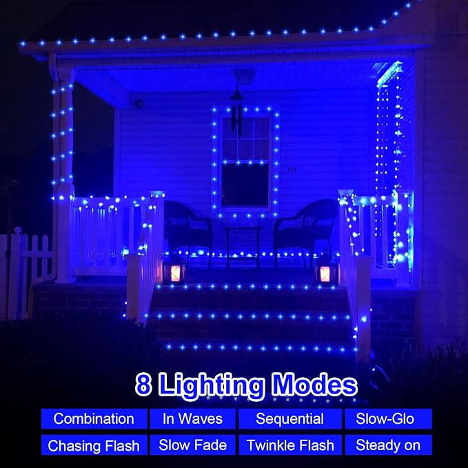 QITONG 4 Pack Solar Fairy Lights, Each 33ft 100 LED Blue Christmas String Light - Image 6
