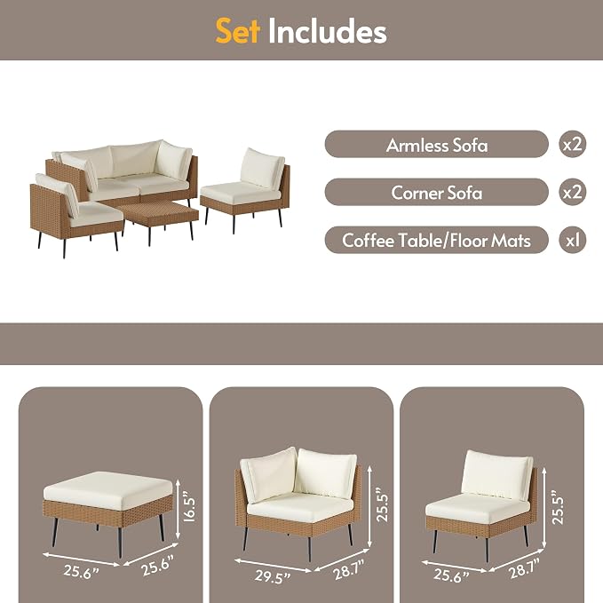 ENSTVER 5-Piece Dual-Strand Wicker Outdoor Sectional, Premium Outdoor Sofa - Image 4