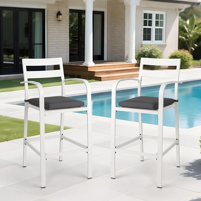 VINGLI Outdoor Bar Stools Set of 2, All-Weather Bar Height Aluminum Stools - Image 7