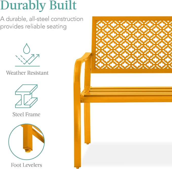 Best Choice Products Outdoor Bench 2-Person Metal Steel Benches Furniture - Image 3