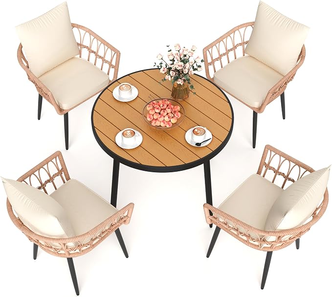 Pamapic 5-Piece Outdoor Dining Set, All-Weather PE Rattan Outdoor Furniture Set - Image 2