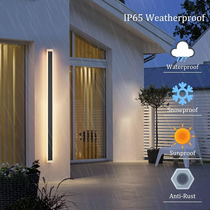59in Long Outdoor LED Light IP65 Waterproof, Modern Exterior Wall Sconce Black - Image 2
