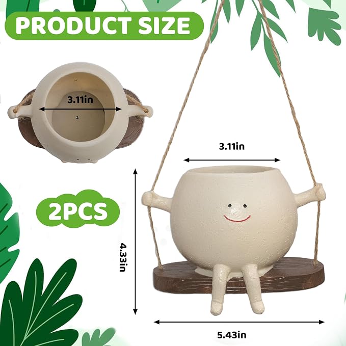2 Pcs Swing Hanging Planters for Indoor Plants Swinging Plant Pot Face Hanging - Image 6