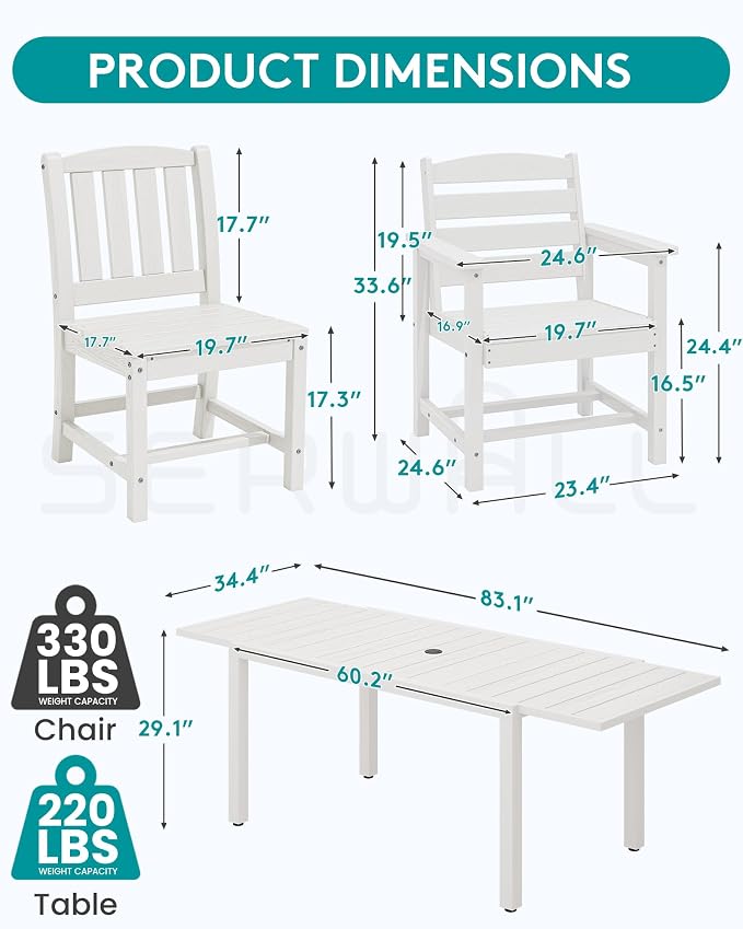 SERWALL 9-Piece Outdoor Dining Set, All Weather HDPE Outdoor Furniture Set - Image 3