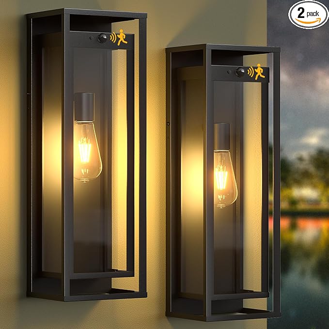 20in Outdoor Wall Light Motion Sensor-Black Modern Sconce Waterproof Exterior by SIAFAVOI