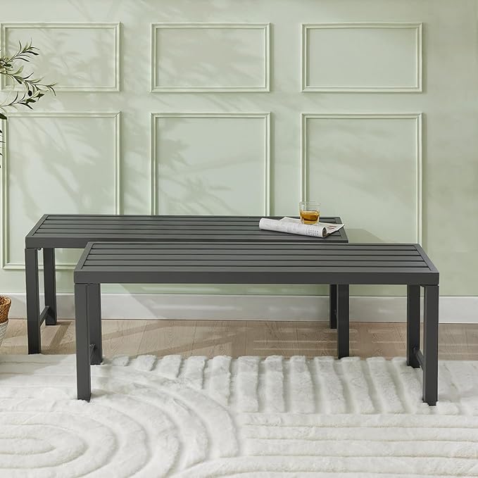 Outdoor Metal Backless Bench, Weatherproof Patio Bench by Unknown