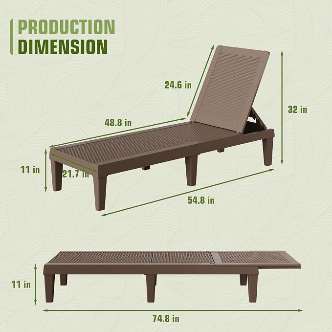 Greesum Outdoor Chaise Lounge Chair Set of 2, Waterproof 5-Position Adjustable - Image 2