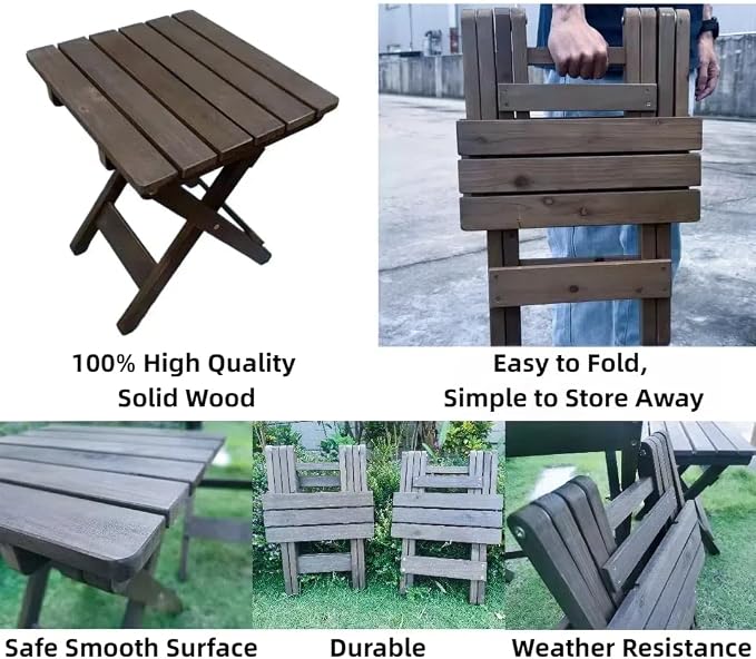 Outdoor Side Table, No Assembly Folding Wooden End Table - Image 7
