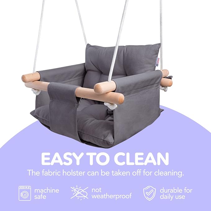CaTeam - Canvas Baby Swing, Wooden Hanging Swing Seat Chair - Image 5