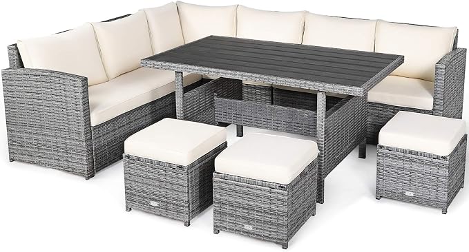 Tangkula 7 Pieces Patio Furniture Set, Outdoor Sectional Rattan Dining Sofa Set - Image 9