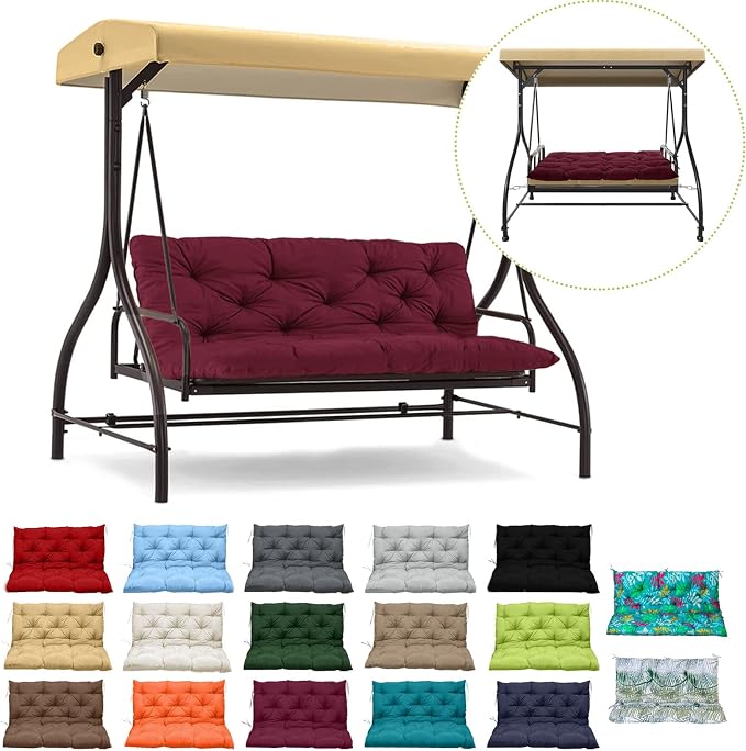 Waterproof Porch Swing Cushion Replacement, Thick 4" 2–3 Seat Outdoor Swing by RUFXIEZW