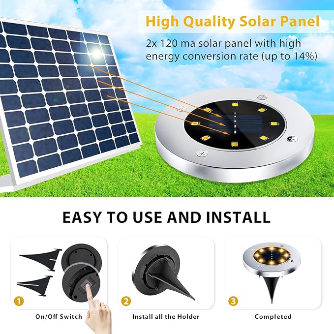 12 Pack 8LED Solar Garden Lights Outdoor Waterproof Sidewalk Disk Bright - Image 6