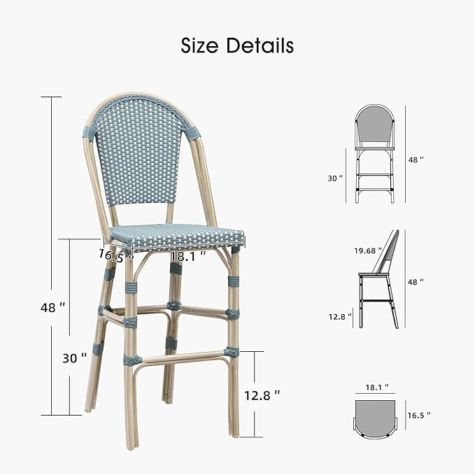 PURPLE LEAF French Bar Stool Set of 2 White Print Finish Patio Bar Stools - Image 6