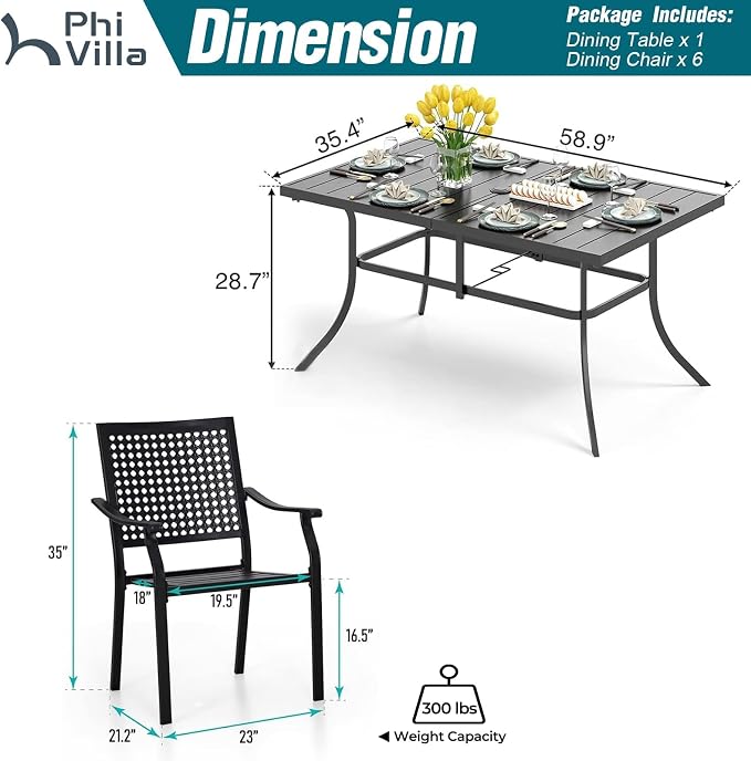 PHI VILLA 7 Pieces Outdoor Dining Set - Image 9